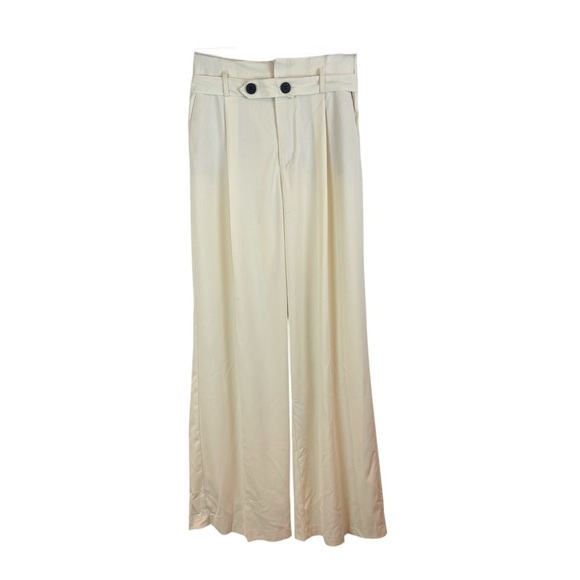 Zara | Cream Pleated Wide Leg Pant with Belt, L - Picture 2 of 8